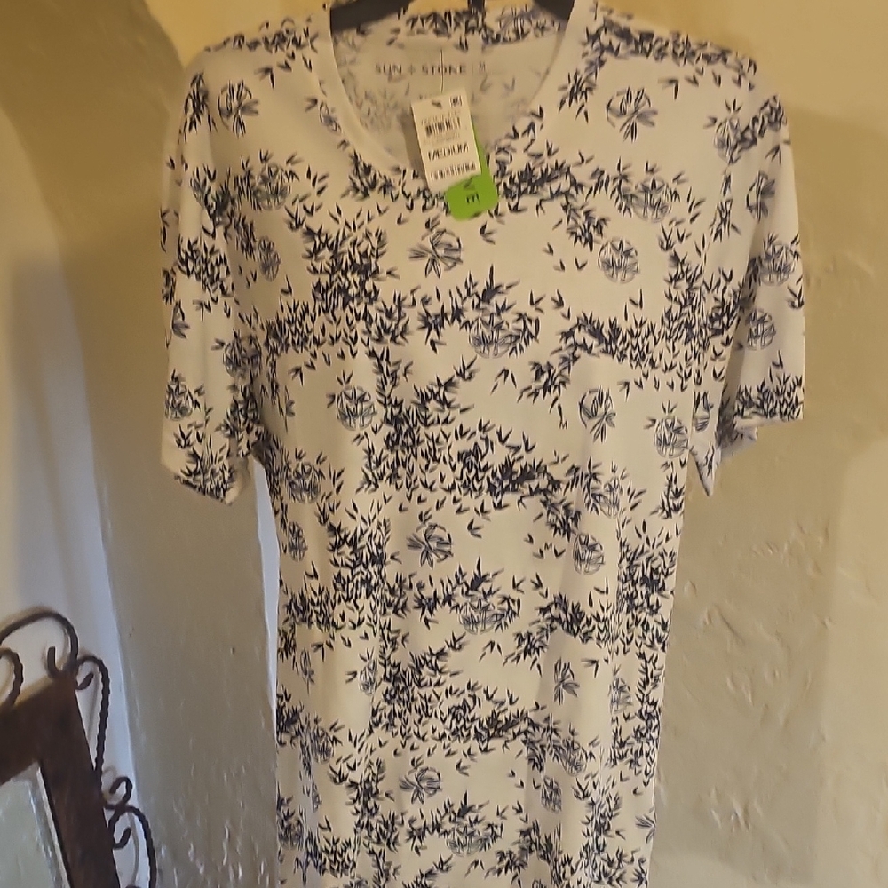 Sun + Stone Men's Shirt with Blue Floral on White